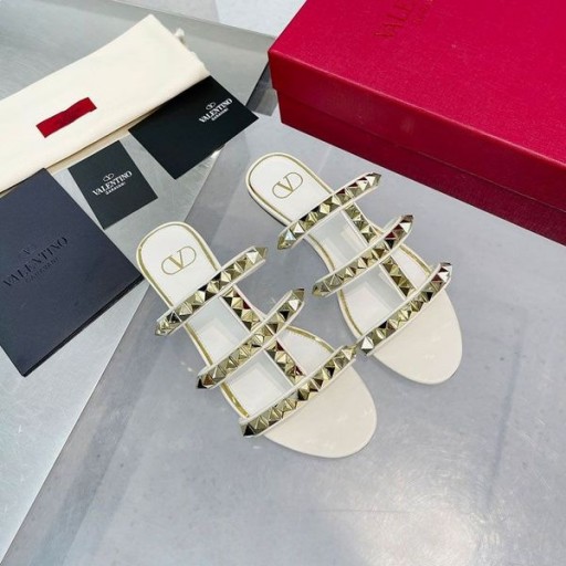 Valentino Rockstud Slides With No Limit Studs Women Calfskin White