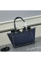 Valentino Small Rockstud Tote In Riffia Navy Blue