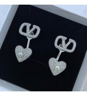 Valentino VLogo Signature Earrings In Metal With Crystals and Pearls Silver