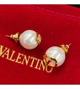 Valentino Micro VLogo Signature Earrings In Pearls With Metal Gold