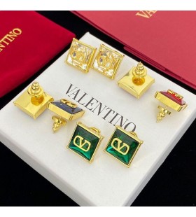 Valentino VLogo Signature Earrings In Metal With Square Crystal Blue