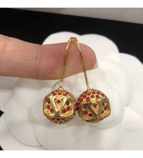 Valentino Small VLogo Signature Hook Earrings In Metal With Rhinestone Balls Gold/Red