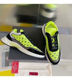 Valentino Ready Go Runner Sneakers With VLogo Unisex Fabric and Leather Green