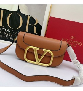 Valentino Large Supervee Shoulder Bag In Calfskin Brown