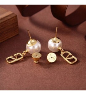 Valentino VLogo Signature Drop Earrings In Metal With Pearls Gold