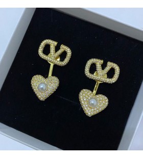 Valentino VLogo Signature Earrings In Metal With Crystals and Pearls Gold