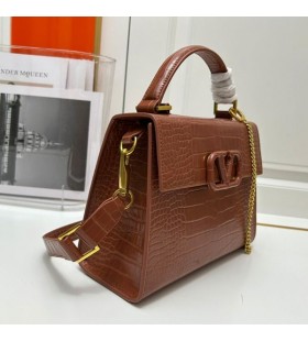 Valentino Small Vsling Handbag In Crocodile Leather Brown