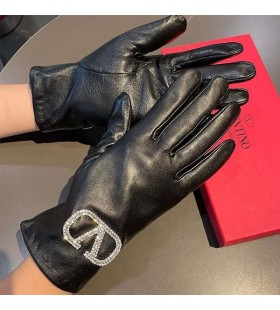 Valentino Crystals VLogo Signature Gloves Women Sheepskin Black