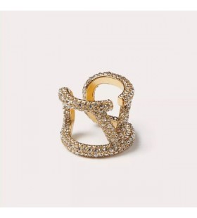 Valentino VLogo Signature Open Ring In Metal With Swarovski Crystals Gold
