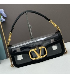 Valentino Large Loco Shoulder Bag In PVC And Calfskin Black/Gold