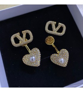 Valentino VLogo Signature Earrings In Metal With Crystals and Pearls Gold