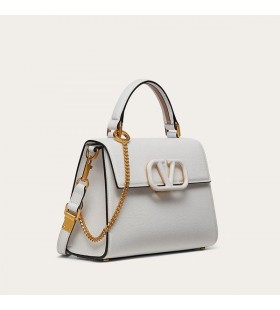 Valentino Small Vsling Handbag In Grainy Calfskin White