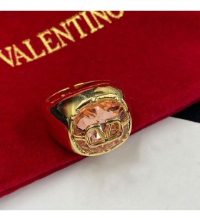 Valentino VLogo Signature Open Ring In Metal With Diamond Gold/Pink