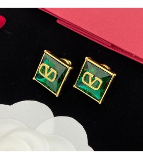 Valentino VLogo Signature Earrings In Metal With Square Crystal Green