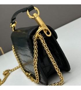 Valentino Small Loco Shoulder Bag In Crocodile Embossed Leather Black