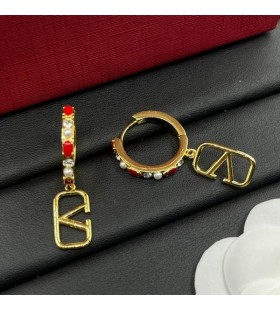 Valentino VLogo Signature Pin Earrings In Metal With Pearls And Crystals And Enamel Gold