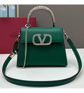 Valentino Small Vsling Handbag With Crocodile Leather and Jewel Embroidery In Calfskin Green