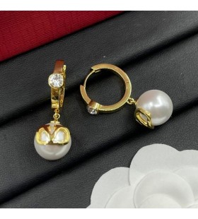 Valentino VLogo Signature Pin Pendant Earrings In Metal With Crystal And Pearl Gold