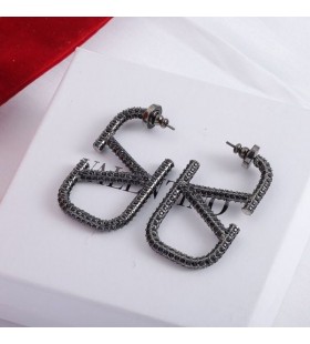 Valentino Small VLogo Signature Earrings In Metal With Crystals Black