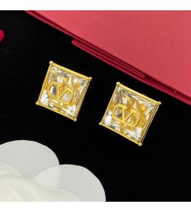 Valentino VLogo Signature Earrings In Metal With Square Crystal White