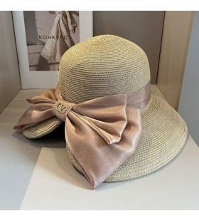 Valentino VLogo Signature Straw Hat With Organza Bow Women Apricot