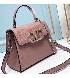 Valentino Small Vsling Handbag With Jewel Embroidery In Grained Calfskin Pink