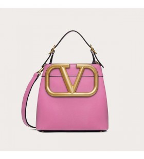 Valentino Small Supervee Handbag In Calfskin Pink