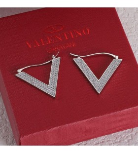 Valentino V Detail Earrings In Metal With Swarovski Crystals Silver