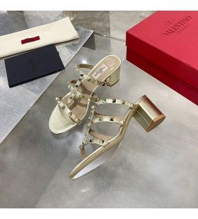 Valentino Rockstud Thick-Heeled Slides Women Calfskin Gold