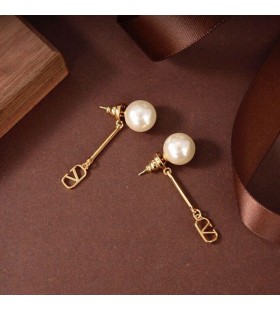 Valentino Small VLogo Signature Drop Earrings In Metal With Pearls Gold