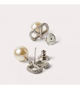 Valentino Mini VLogo Signature Pendant Earrings In Metal With Crystals and Pearls Silver