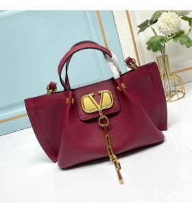 Valentino Small VLogo Escape Tote In Grained Calfskin Burgundy