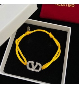 Valentino VLogo Signature Bracelet In Cotton And Swarovski Crystals Yellow