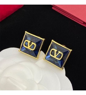 Valentino VLogo Signature Earrings In Metal With Square Crystal Blue