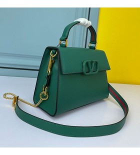 Valentino Small Vsling Handbag In Grainy Calfskin Green