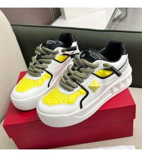 Valentino One Stud XL Low-Top Sneakers Unisex Nappa Leather White/Yellow