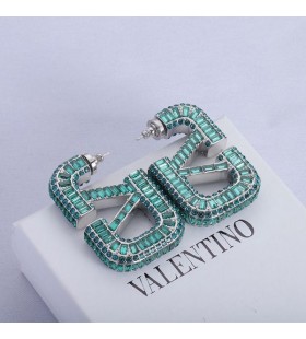 Valentino Large VLogo Signature Earrings In Metal With Crystals Green