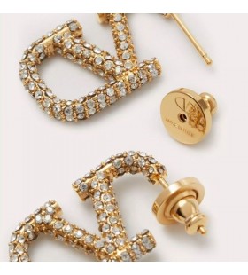 Valentino Mini VLogo Signature Earrings In Metal With Crystals Gold