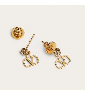 Valentino Mini VLogo Signature Drop Earrings In Metal With Diamonds Gold/White