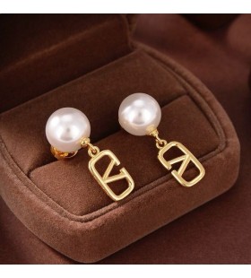 Valentino VLogo Signature Drop Earrings In Metal With Pearls Gold