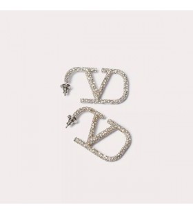 Valentino Small VLogo Signature Earrings In Metal With Crystals Silver