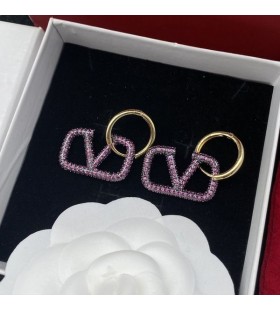 Valentino Small VLogo Signature Pin Earrings In Metal With Crystals Gold/Purple