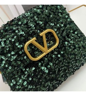Valentino Small Vsling Handbag With 3D Embroidery In Calfskin Green