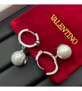 Valentino VLogo Signature Pin Pendant Earrings In Metal With Crystal And Pearl Silver