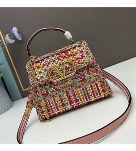 Valentino Small Vsling Handbag In Woven Calfskin Multicolor