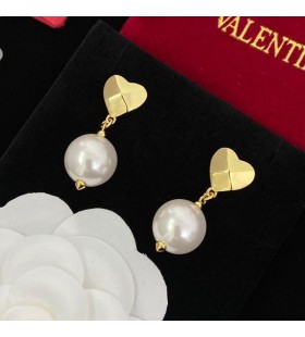 Valentino Mini Rockstud Pendant Earrings In Metal With Pearls Gold