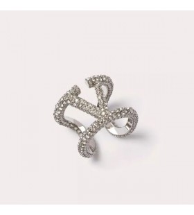 Valentino VLogo Signature Open Ring In Metal With Swarovski Crystals Silver