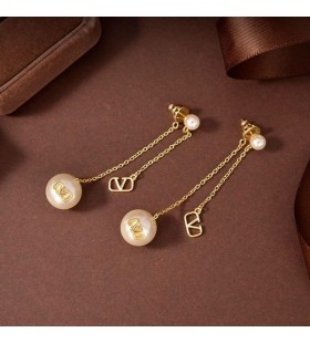 Valentino Small VLogo Signature Chain Earrings In Metal With Pearls Gold