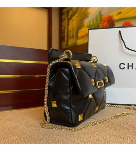 Valentino Roman Stud Shoulder Bag In Nappa Leather Black