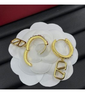 Valentino VLogo Signature Pin Earrings In Metal With Pearls And Crystals And Enamel Gold